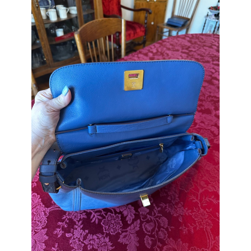 MCM Blue Pebbled Leather Two-Way Bag w/COA - Picture 12 of 14